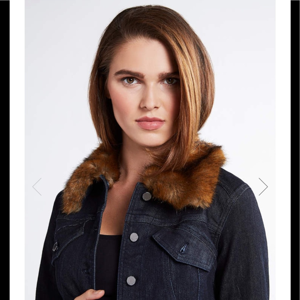 Denim jacket with faux fur trim